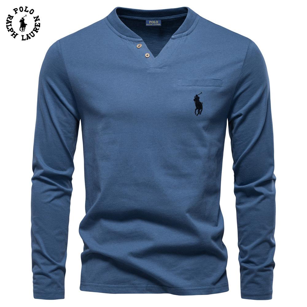Polo Ralph Lauren 2025 Høst Ny Herre Broderi Casual V-hals Langermet T-skjorte Slim Fit Base Skjorte Ren Bomull T-skjorte Topp for Menn