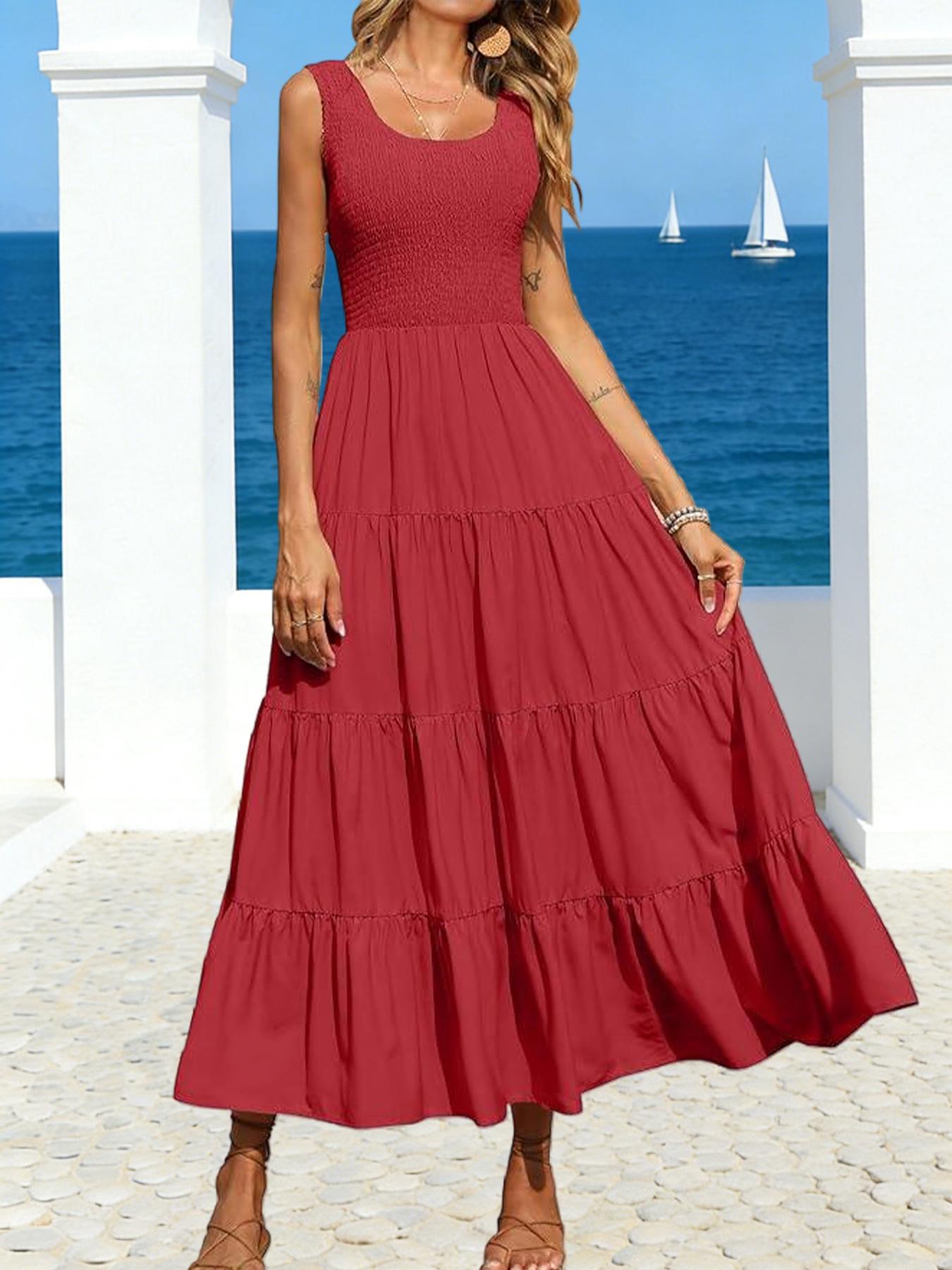 2026 Spring/Summer Women s Spaghetti Strap Ruffle Patchwork A-line Dress Medium