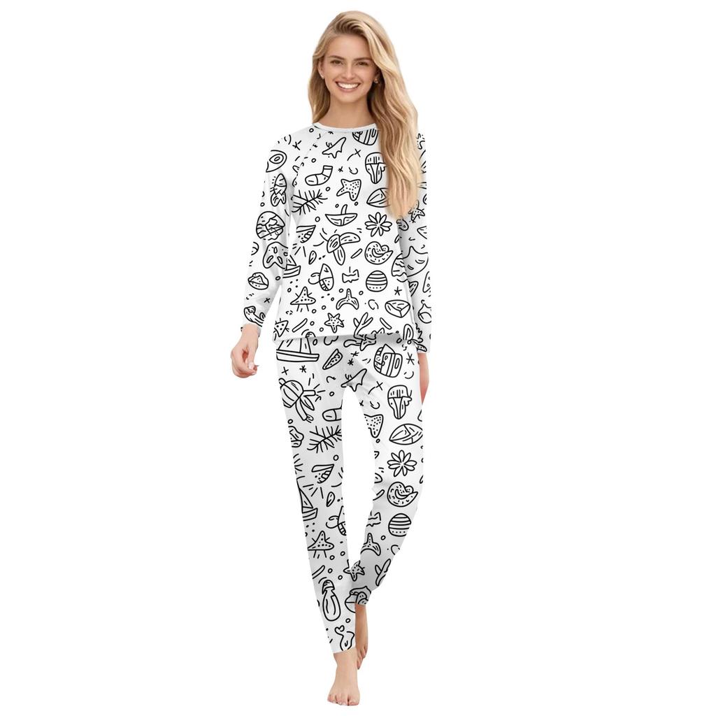 DIY Hand Painted Colorable-Parent-child Outfit - Print Round Neck Parent-child Long Sleeve Long Pants Home Clothes Suit Spring