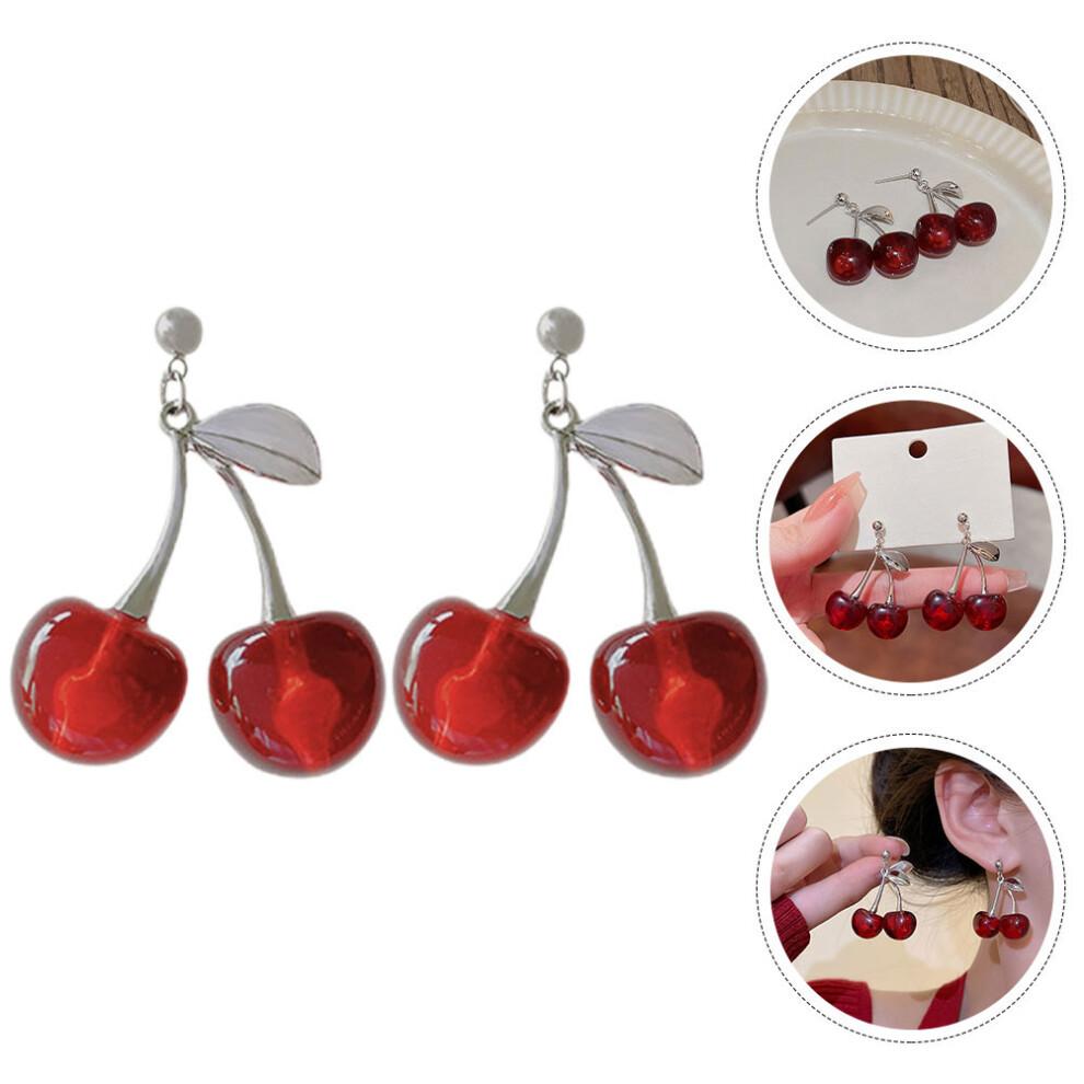 1 Paar Damen Ohrringe Mit Roten Kirsch-Anhängern, Modische Anhänger-Schmuckstücke