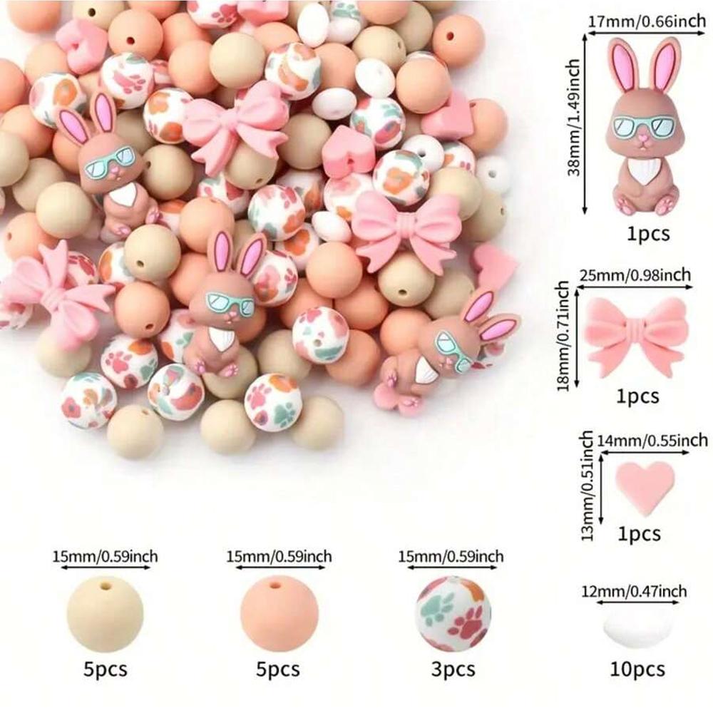 4/26/30/52PCS Easter bunny silicone beads, suitable for bracelets, keychains, lanyards, pen accessories, holiday accessories