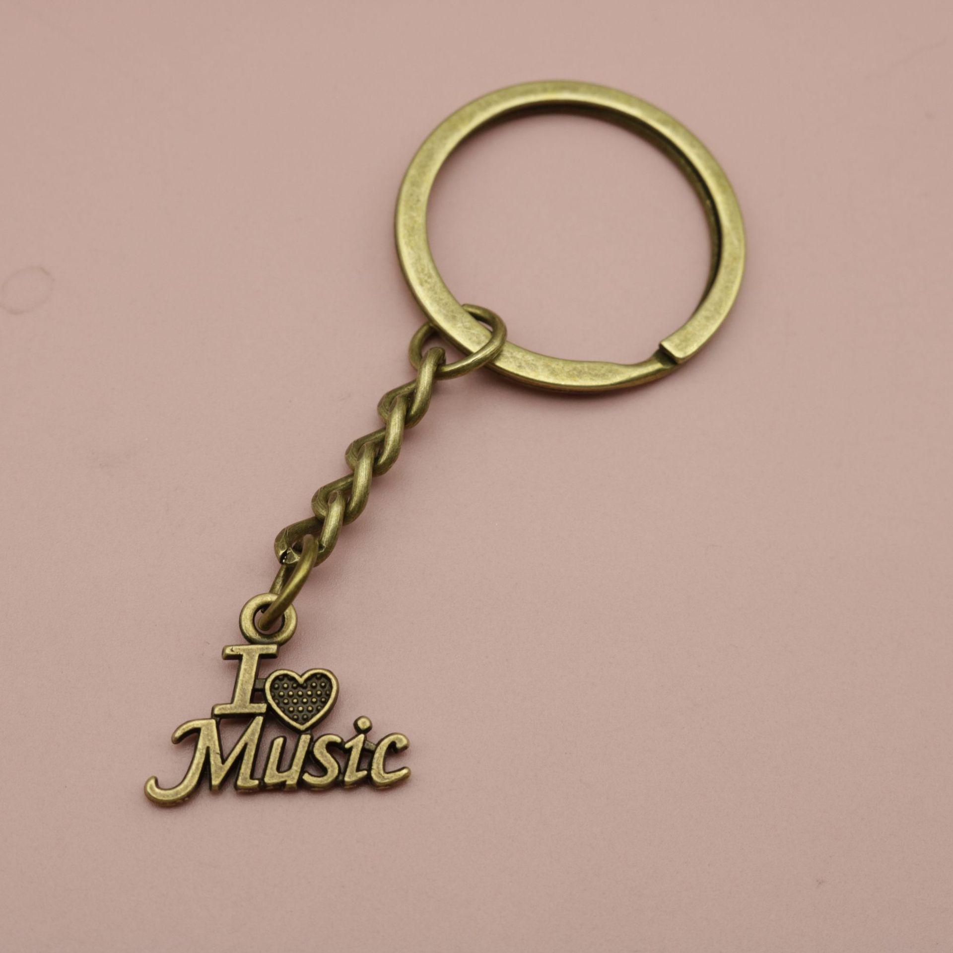 I Love Music Keychain Pendant - Simple Jewelry бронзовый