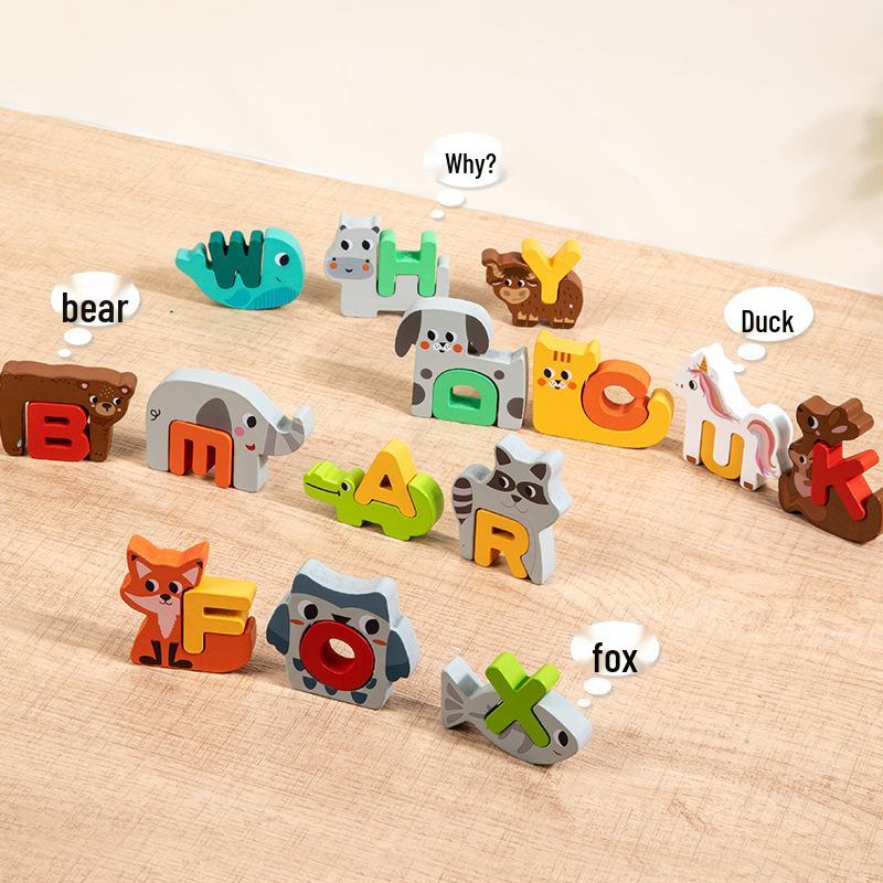 Kids' Educational Building Blocks: Alphabet, Numbers, Animals & Dinosaurs - Safe, High-Quality Wood, No Odor.