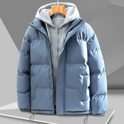 Jacket Men's Hong Kong Style Loose Large Size Fake Two-piece New Hooded Jacket Thickened Winter Cotton Jacket Men's Clothing