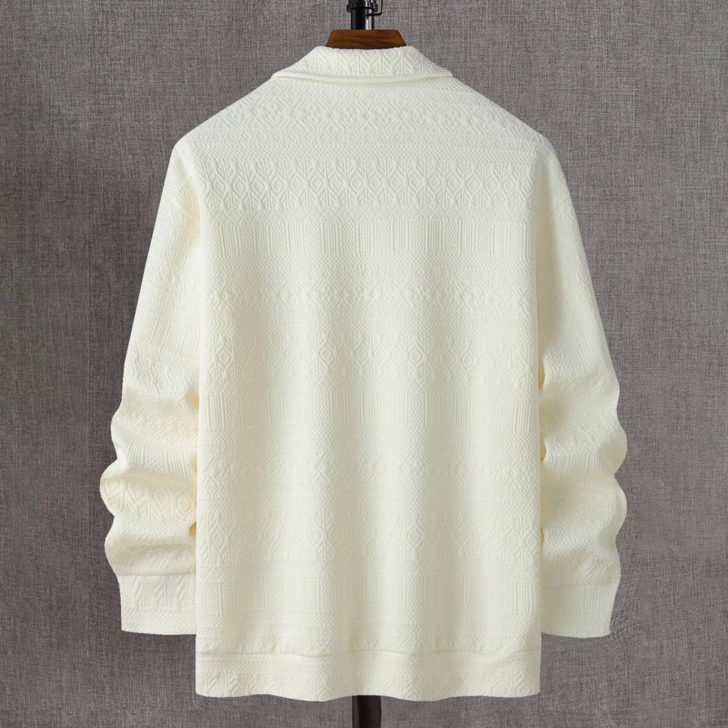 Men's Solid Color Textured Top Half Zip Pullover Casual Slim Fit Long Sleeve Top
