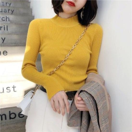 Autumn Winter Women's Stretch Knitted Sweater  Half Turtleneck Jumper Tight Short Knitted Bottoming Shirt Pullover Jumper Knitted Tops