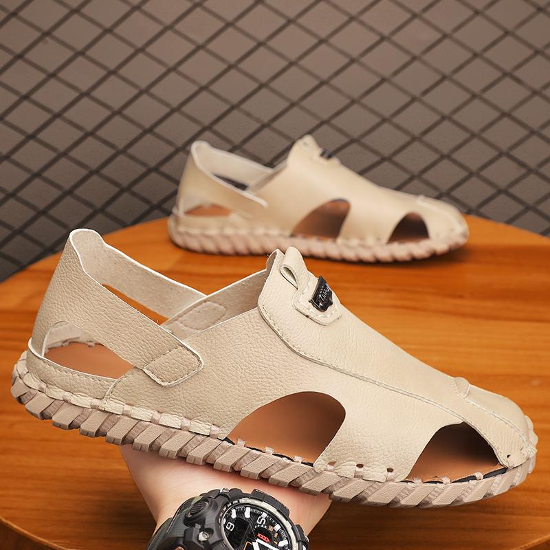 2024New Men Handmade Black/beige Sandals High Quality Outdoor Non-slip Sandals Classic Slip On Summer Shoe for Men Casual Shoes