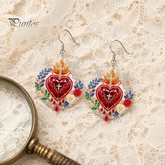 Lightweight Comfortable Earrings 1 Pair Faux Crystal Heart Earrings, Red Baroque Drop Earring, Attention To Detail Large Dangle Victoria Halloween