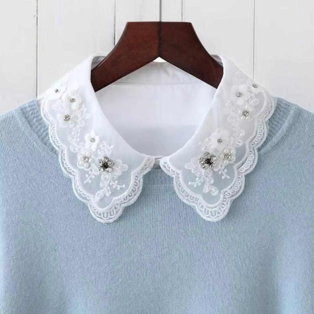Lace Up Shawl Fake Collar Imitation Pearl Shirt Collar Accessory  Women