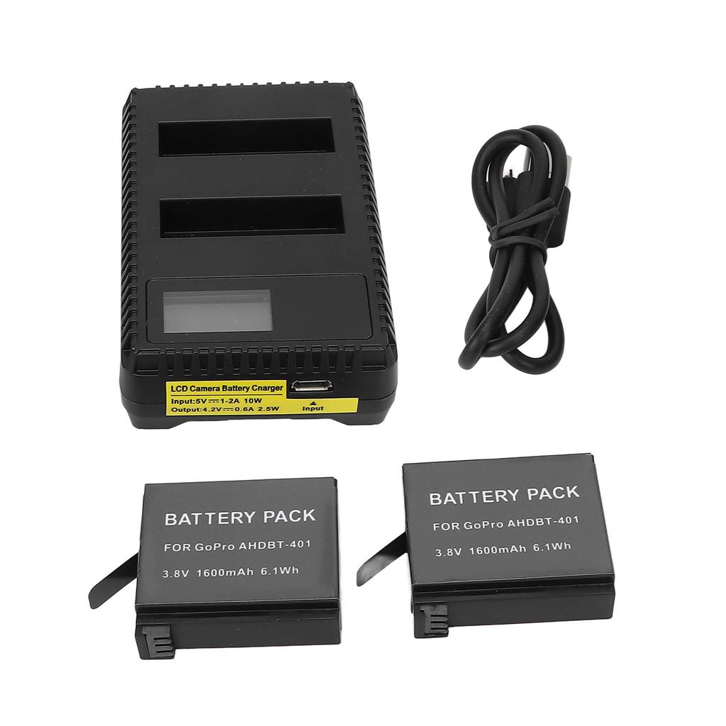 Camera Battery Charger Dual Slot LCD Display Safe USB Battery Charging Station for Hero 4