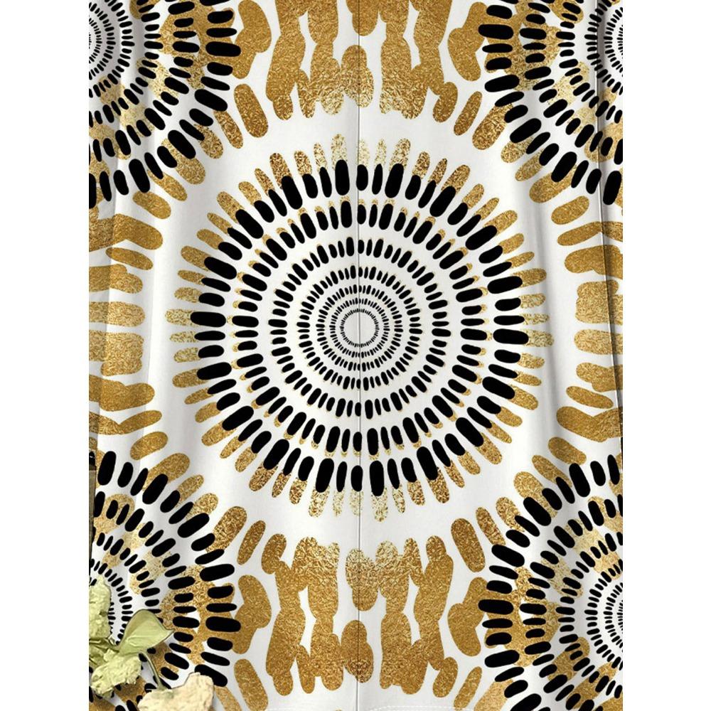 Gold round pattern women's large size short-sleeved T-shirt, irregular hem design
