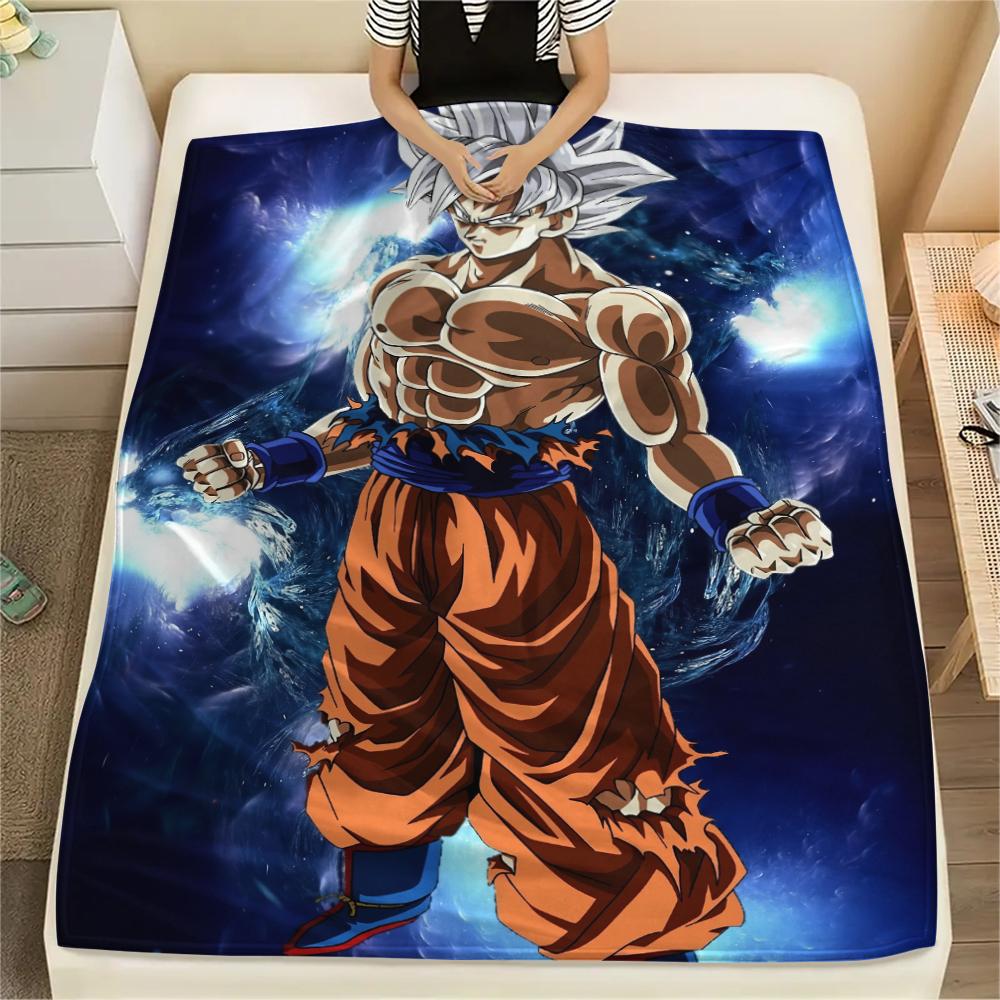 Cartoon Character Goku Pattern Flannel Blanket, High Quality Comfortable for All Seasons, Home Decor, Warmth and Comfort, Perfect for Gifts.