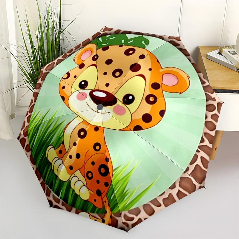 

1pc Cheetah Print Automatic Opening and Closing Folding Umbrella with 8 Iron Ribs - Portable, Foldable for Travel yy251124079