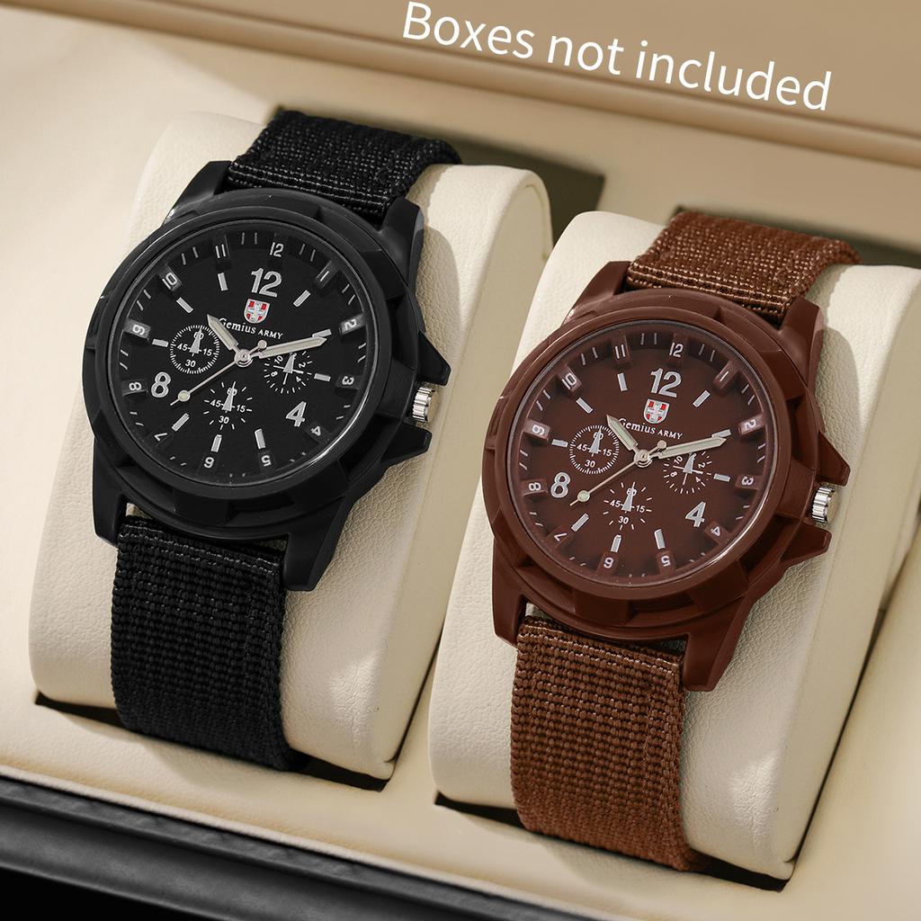 2PCS/Set Men Sports Watches Casual Military Quartz Watch Nylon Band Male Clock Wristwatches Relogios Masculino