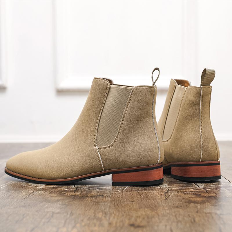Fashion Winter Men's British Style Slip on Chelsea Boots Suede Leather Fashion Ankle Boot Male Casual Short Boots High-Top Shoes