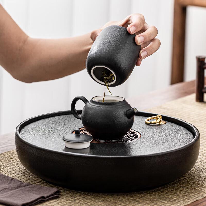 Gold Inlaid Jade Black Pottery Tea Set