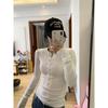 Skinny Spice Girl Single-breasted Long Sleeve Shirt Women's Spring Front Shoulder Skinny Top with White Bottom Shirt