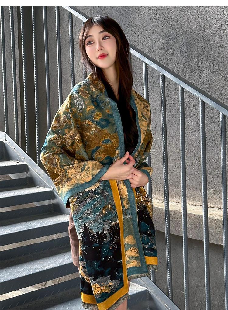 Korean High-End Scarf Castle Oil Painting Style Versatile Shawl Printed Scarf