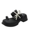 Retro Thick-bottomed Cool Slippers Wear Summer New Fashion Bow One-word Drag Fairy Wind Cover Toe Roman Slippers Girl