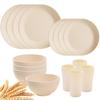 16 Pieces Dinnerware Set Unbreakable Plates Cups and Bowls Sets Dish Set for 4, Reusable Plastic Dish Set for Camping Travel