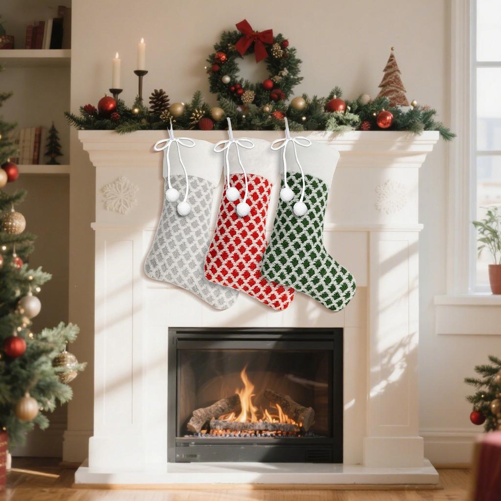 Christmas Diamond-patterned Plush Socks, Candy Boots, Holiday Gift Bags, Christmas Tree Decorative Socks, Decorative Bags(3pc)