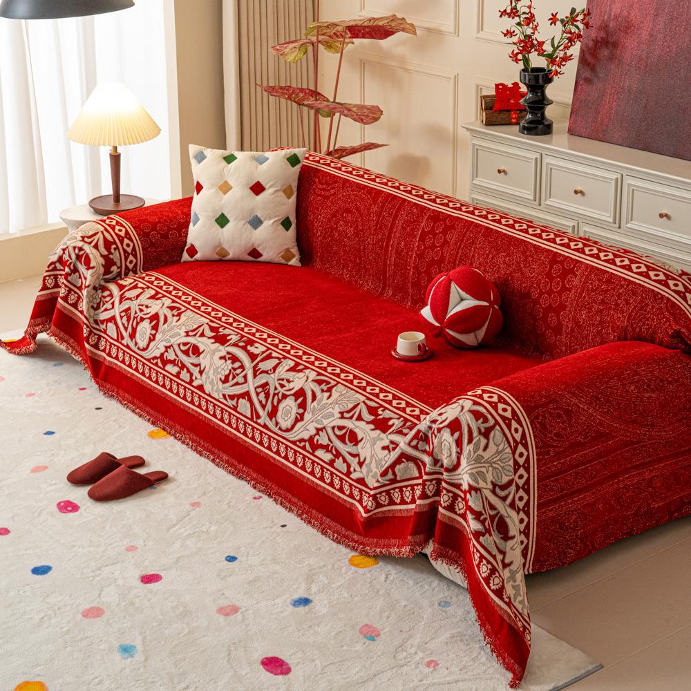 Sofa Cover Chinese Style Red Festive Wedding Decoration Chenille Sofa Towel Furniture Dust Cover Home Textile