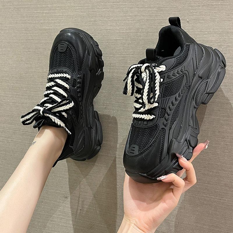 

ins dad shoes женская обувь 2024 осень и зима новая бархатная универсальная повседневная обувь маленькая обувь увеличивающая рост женская спортивная обувь 40 чёрный