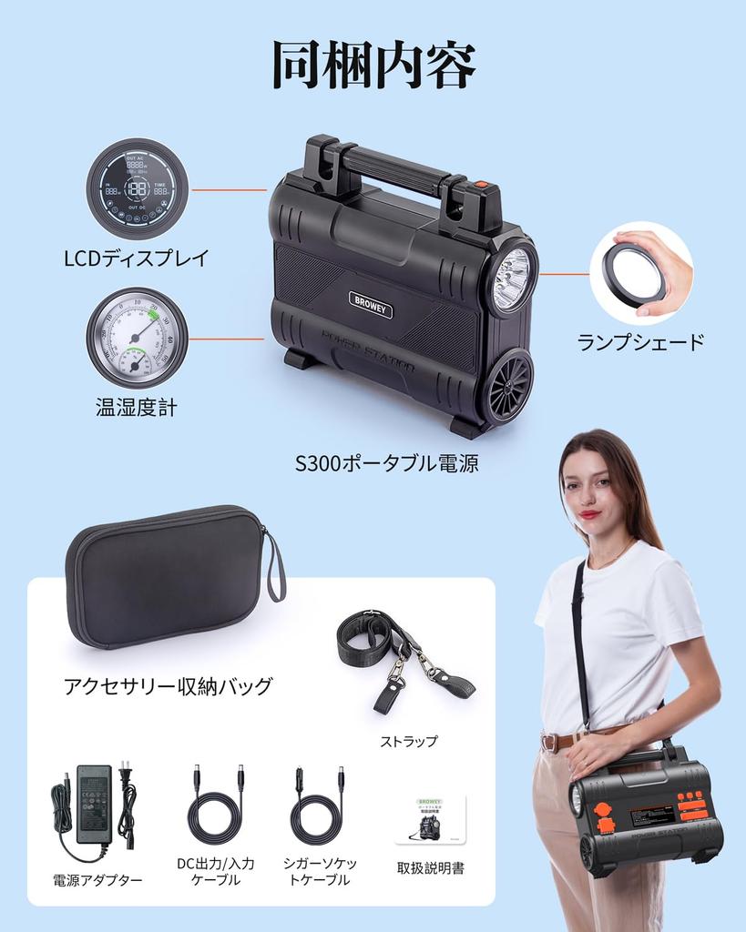 BROWEY Portable Power High Capacity Lithium Iron Phosphate AC 300W 100W Fast Temperature and Humidity PSE Pure Sine BMS Backup Power Ideal for Car