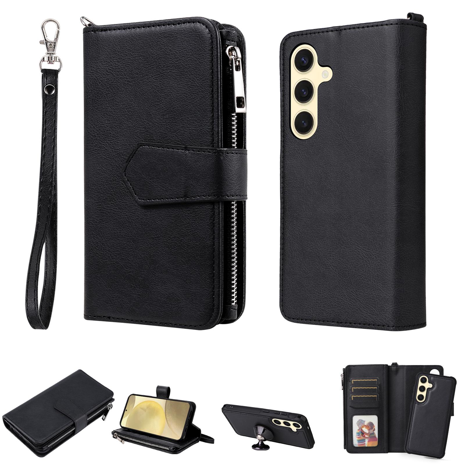 

For Samsung Galaxy S25 Magnetic Leather Case Mobile Cover with Detachable Zipper Wallet Strap Blank