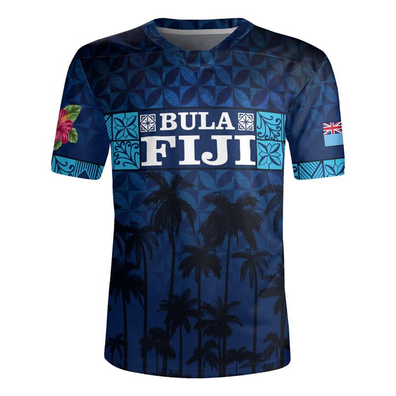 3D Printing The Republic-of Fiji Flag V Neck T Shirt Fiji Rugby-Jersey Emblem Graphic V neck T Shirts For Men Fashion Tee Shirts