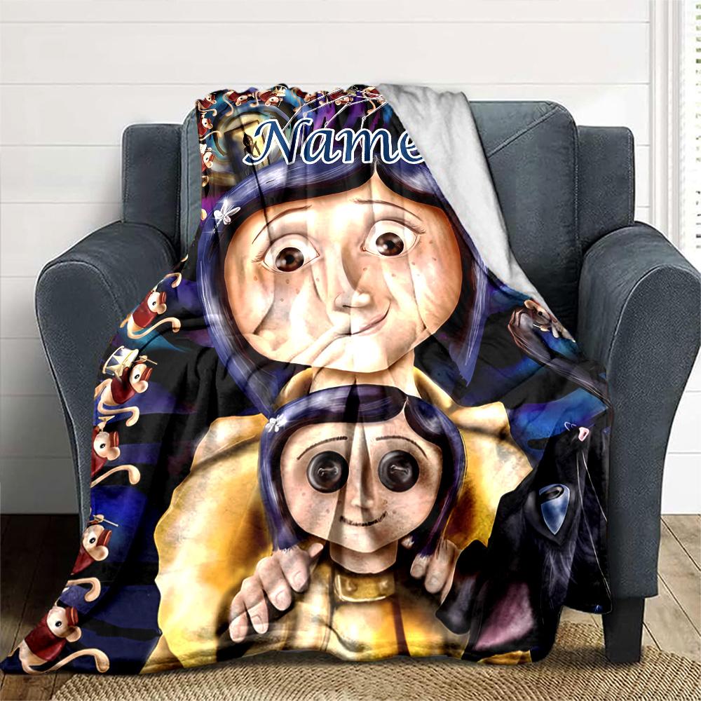 Customizable Coraline3 Throw Blanket – Personalized Name, All-Season Cozy Snug Blanket, Machine Washable, Personalized Blanket