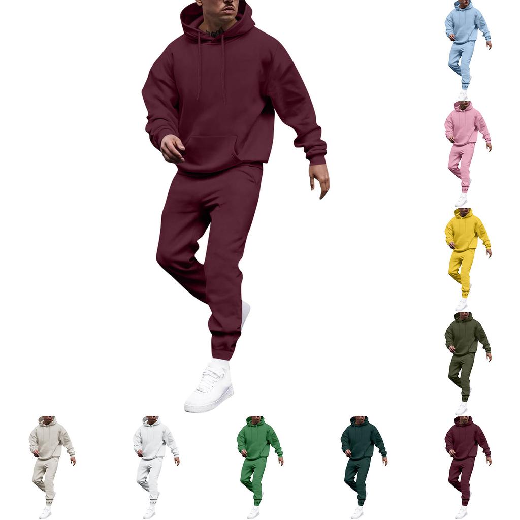 Men's Solid Color Hooded Universal Versatile Hooded Sweatshirt Sweatpants Casual Sports Suit