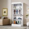Four-tier glass display cabinet, storage, LED lighting, glass doors, smart sensors, dustproof, for living room, bedroom, offices. White. 80*35*165cm