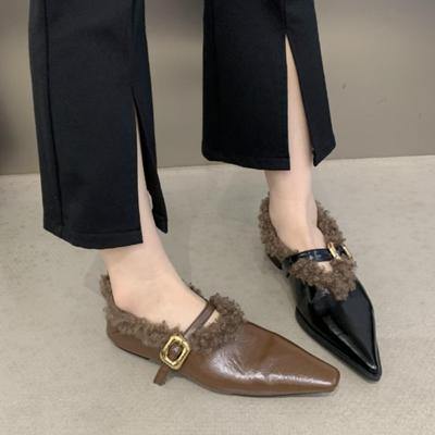 Fashion Fur Pointed Toe Women Sexy Chelsea Boots Elegant Ankle Flats Warm Winter Shoes 2024 New Designer Style Fashion Female Footwear