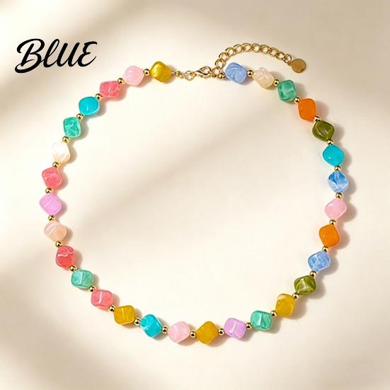 Short Collarbone Necklace Colorful Chunky Beaded for Women Resin Beads