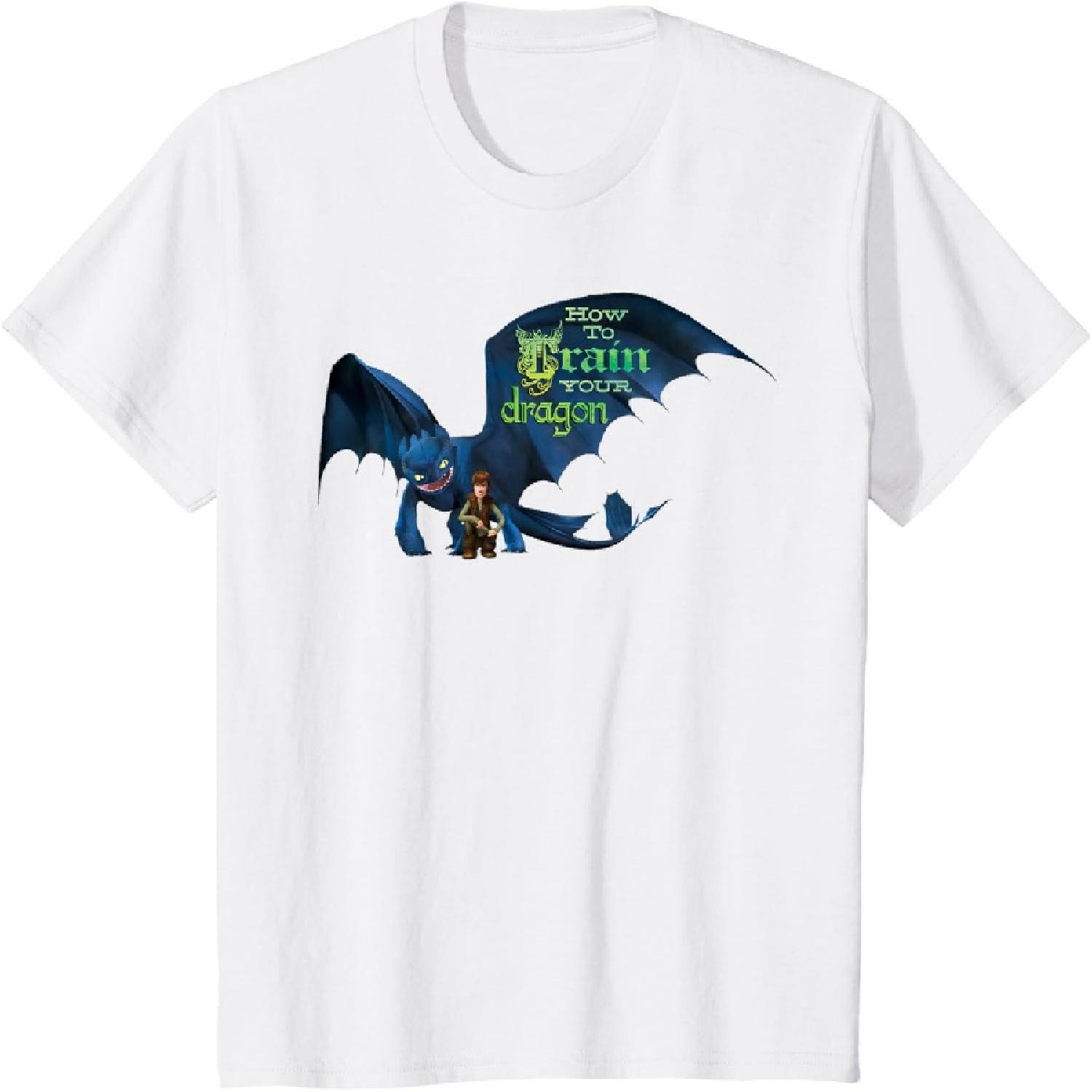 Футболка с принтом DreamWorks  Dragons_ Беззубик и Икки XXXXXL белый