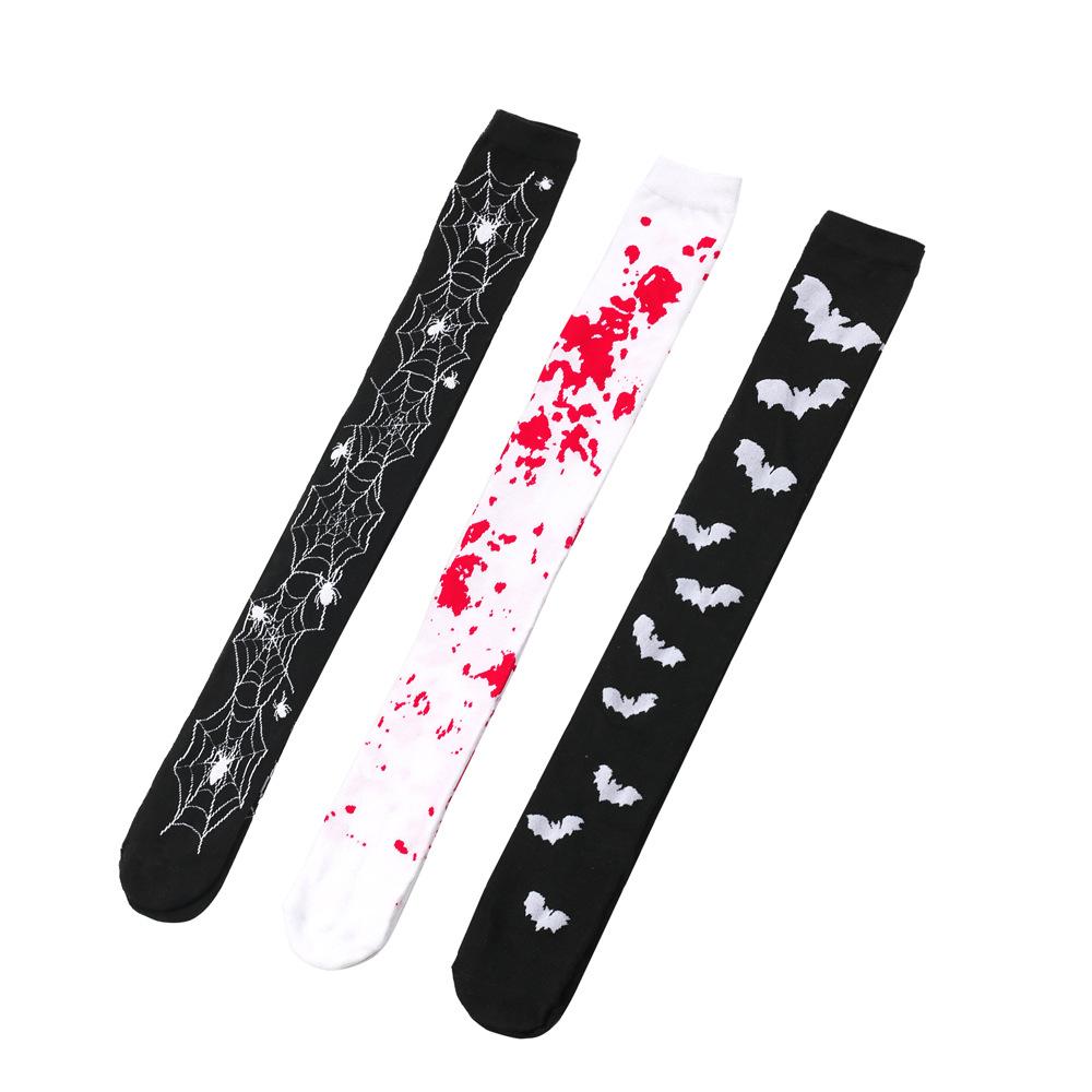 Mote Halloween Blødende Lange Sokker for Kvinner Høst Vinter Cosplay Sokker Over Kneet Svarte Gotiske Punk Strømper