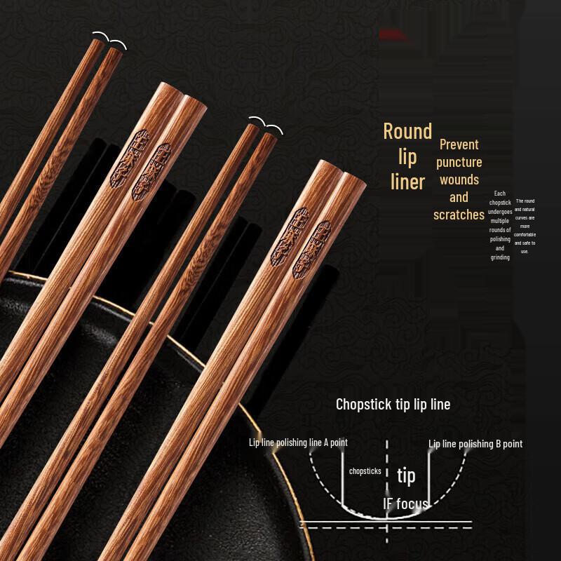 Wang Mazi Ancient Charm Antibacterial Wenge Wood Chopsticks - 10 Pairs