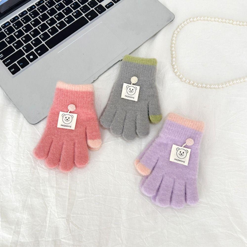 3-8 Years Old Thicken Velvet Children Knitted Gloves Elastic Winter Warm Gloves