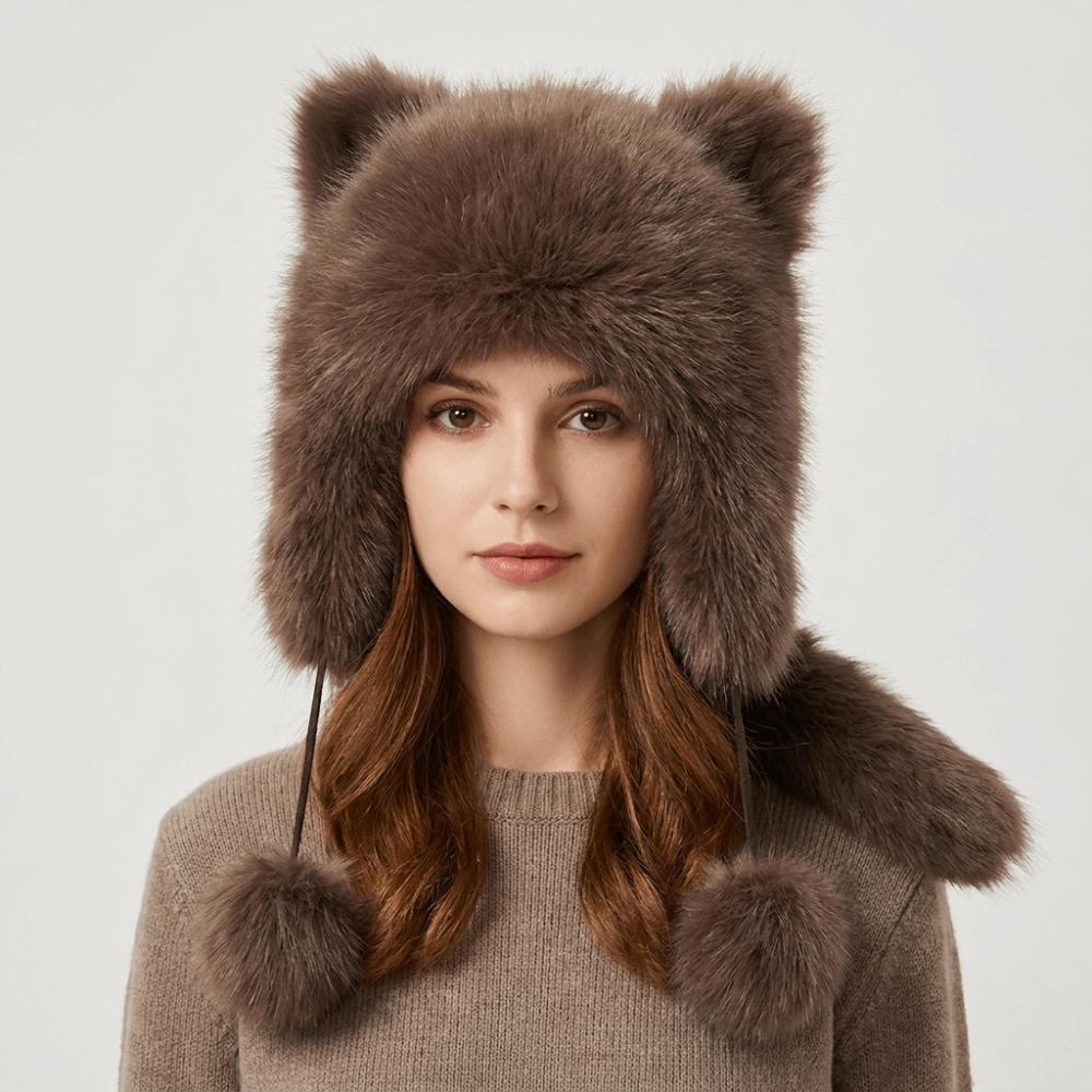 Windproof Raccoon Hat Thickened Winter Hat Cute Faux Fur Beanie Winter Autumn