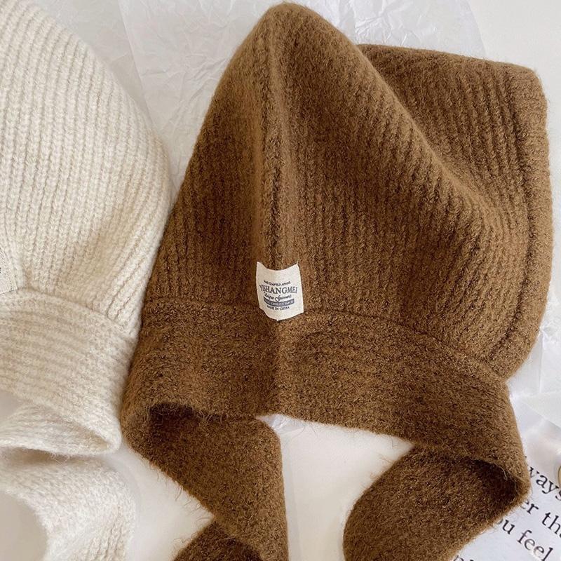 1Pc Wool Warm Knitted Winter Ear Protection Retro Cotton Blends Balaclava Hat Scarf