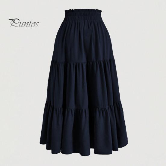 Stil boem fustă de vară pentru femei, talie înaltă elastică, cu cordon reglabil, culoare solidă, linie A