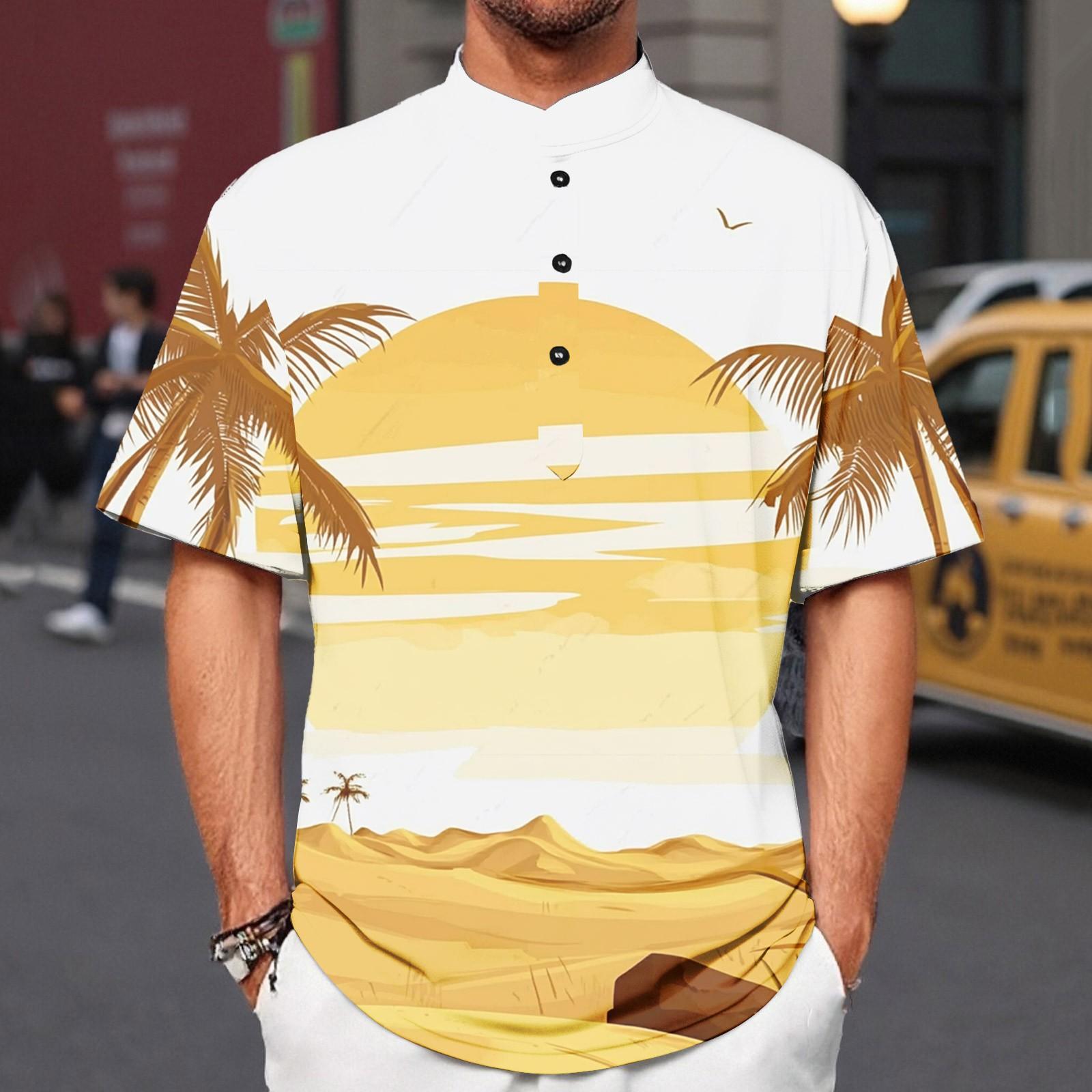 Летний новый мужской повседневный воротник-стойка с коротким рукавом воротник рубашки XXL белый