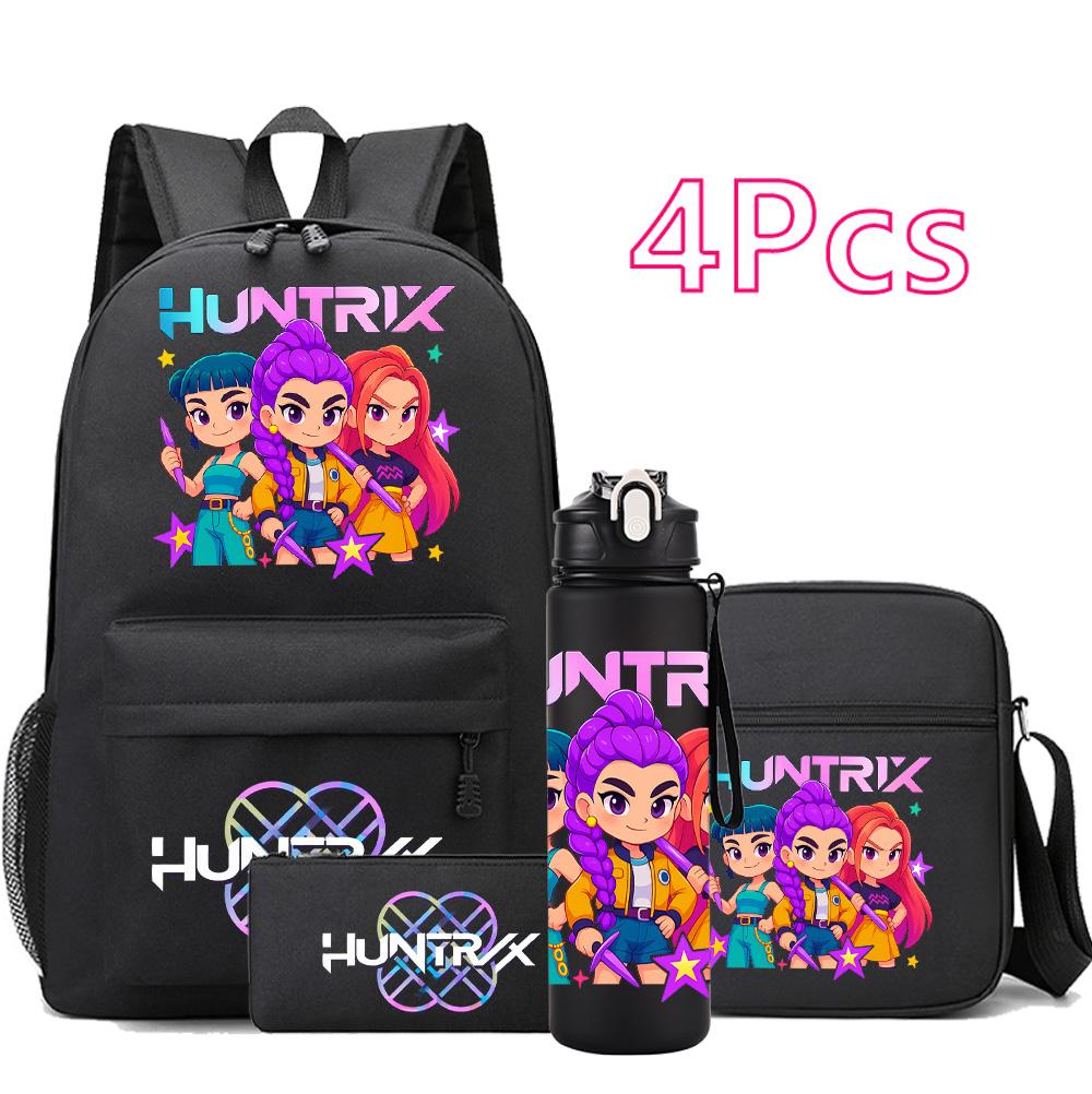 4Pcs/set Cartoon K-pop Printed Backpack Large Capacity Bookbag Shoulder Bag Case Bag with 750ml Water Bottler Boy Girl School Bag Kid Gift