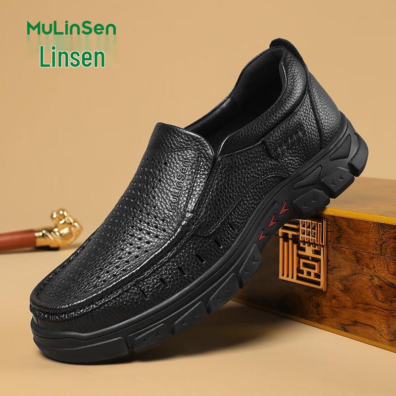 Mulin Sen Men s Breathable Business Casual Leather Shoes 40 чёрный