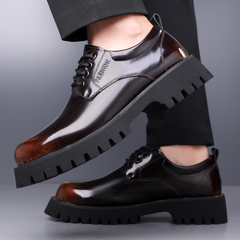Fashion Casual Business Men's Leather Shoes Minimalist and trendy design styles Outdoor street  Thick soled adult Black classic shoes