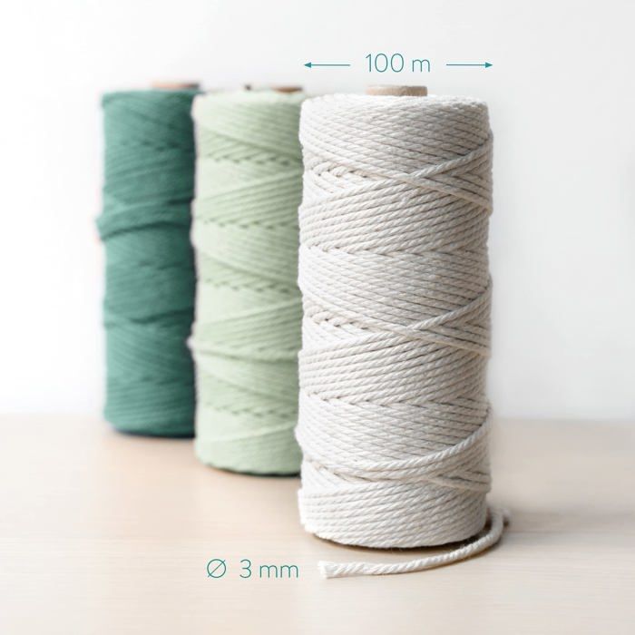 Fil pour macramé - navaris - 50176.02 - 3 bobines de 100m - 100% coton - 3 couleurs