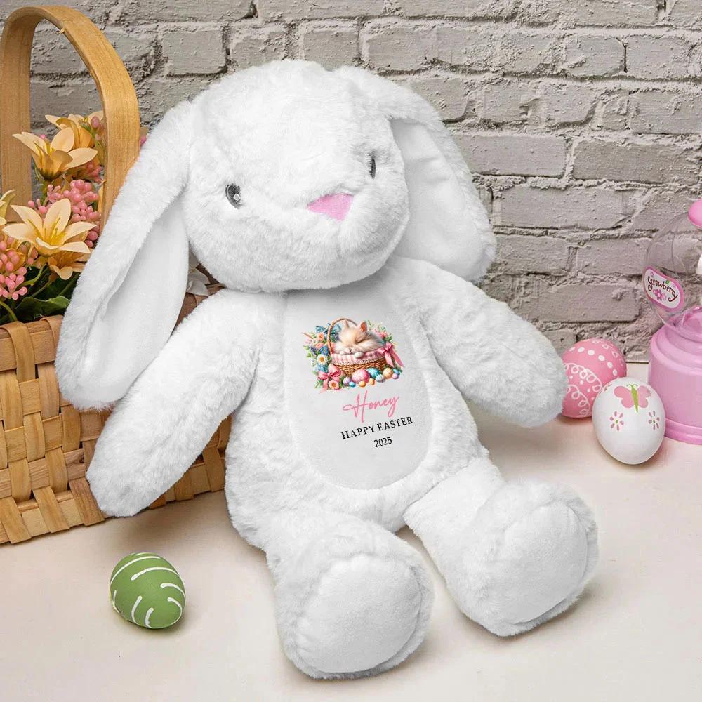 Personalized Easter Bunny Plush Stuffed Animal Toy Custom Name Soft Rabbit Doll Easter Birthday Gift For Baby Kids Room Decor