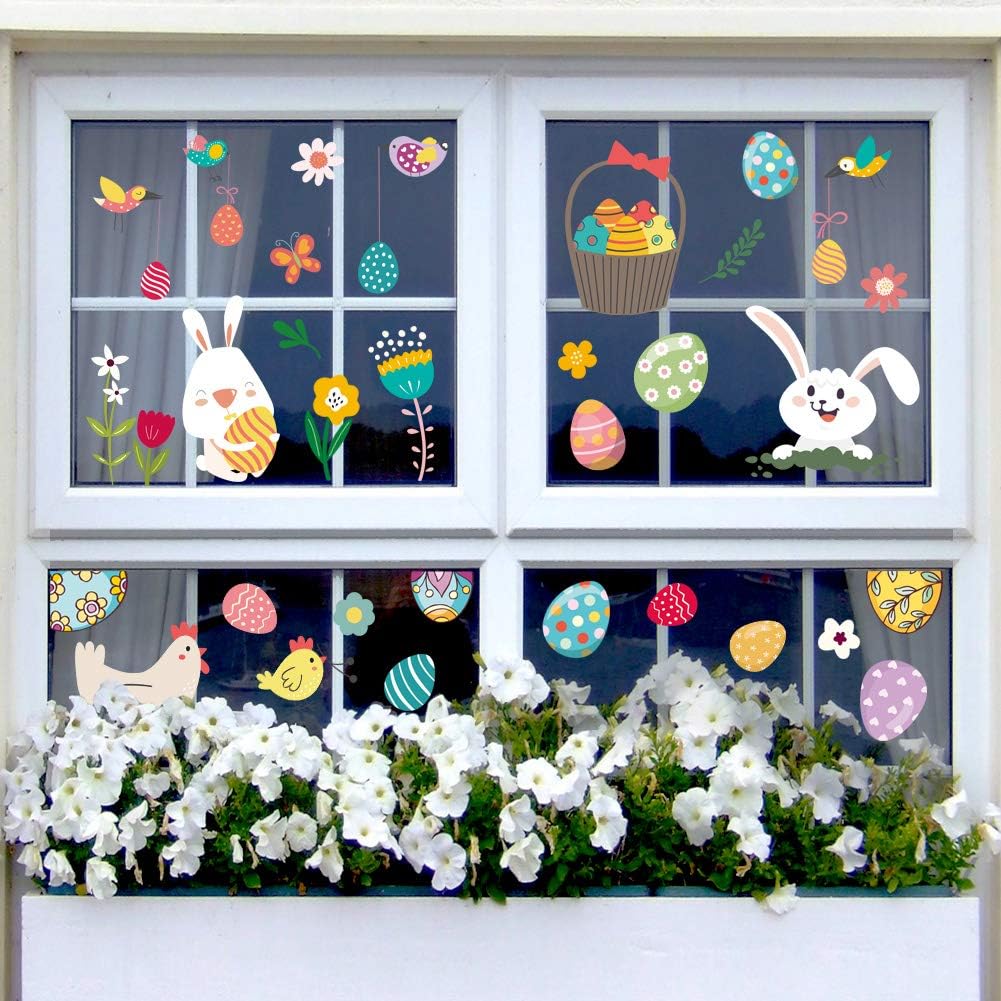 8 Sheets Easter Window Clings, Easter Window Stickers Decorations Spring Window Clings Decal