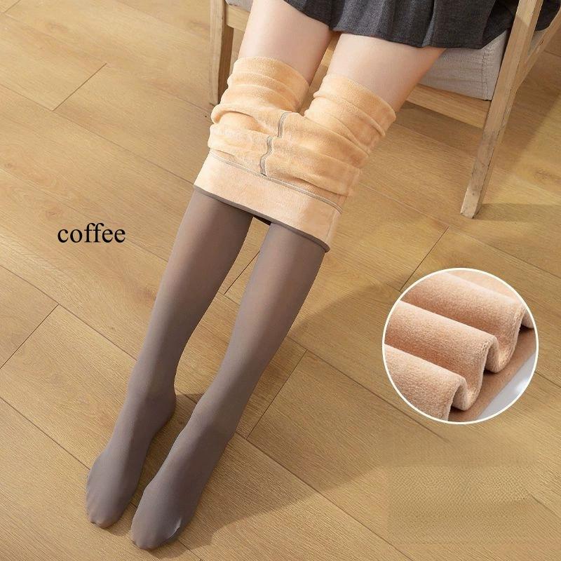 

M L XL Plus Size Thermal Fleece Lining Warm Shaping Pantyhose Women Sexy Fake Semi-Transparent High Waist Tights Leggings M